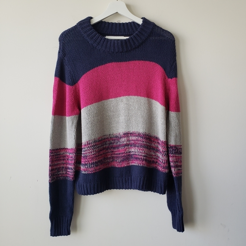 Stitches & stripes womens cable color block sweater size L long sleeve crew neck
